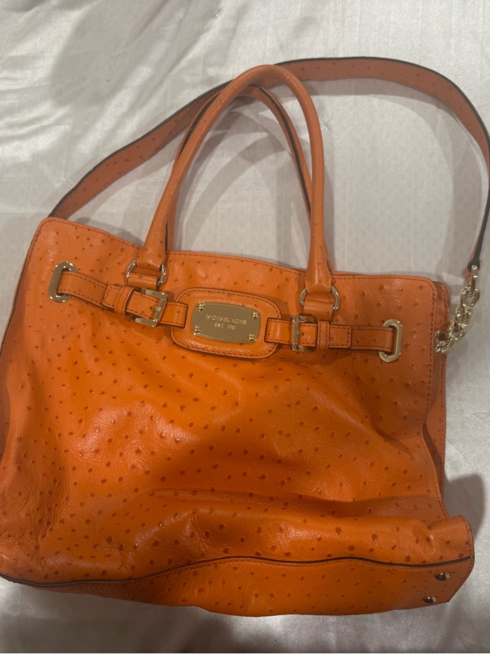 Michael Kors Hamilton Orange Ostrich-Embossed Leather Tote